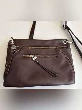 Nicole Miller Dark Brown Shoulder Crossbody Bag with Tassel Zipper